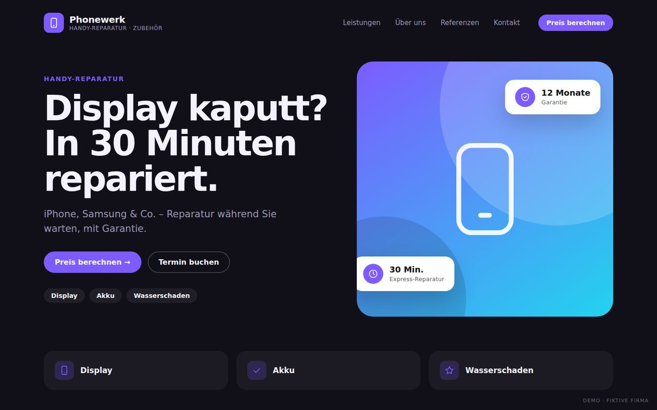 Beispiel-Website Handyshop